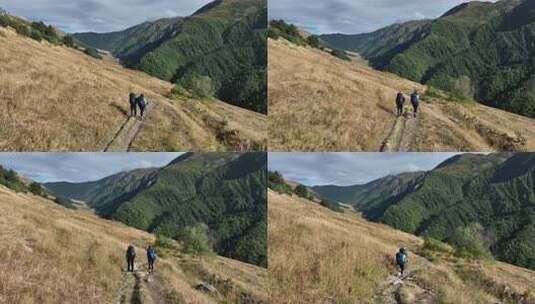 关于两个旅行者的空中视频，旅行者在奥什戈高清在线视频素材下载