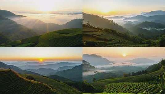 台湾阿里山 阳光洒下的山间茶园美丽景象高清在线视频素材下载