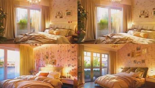 阳光房 温馨室内少女房间睡房室内温暖的家高清在线视频素材下载