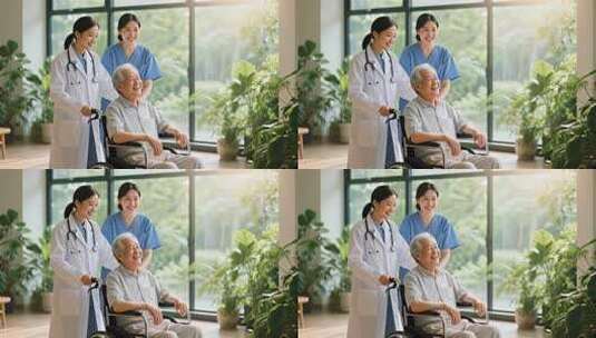护士节医生护士关怀老人温馨医疗场景高清在线视频素材下载