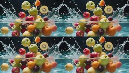 水果入水溅起水花瞬间高清在线视频素材下载