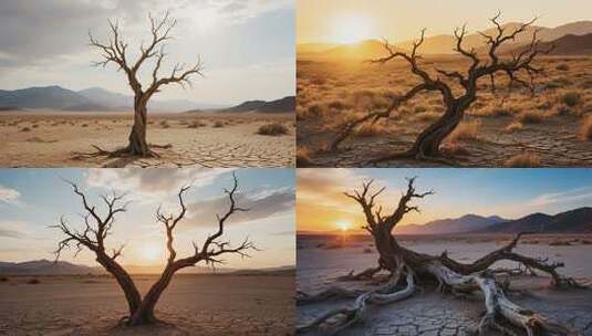 沙漠中孤独的枯树景观高清在线视频素材下载