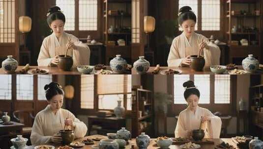 古代女子制药场景高清在线视频素材下载