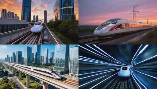中国高铁动车列车和谐号复兴号铁路航拍AI高清在线视频素材下载