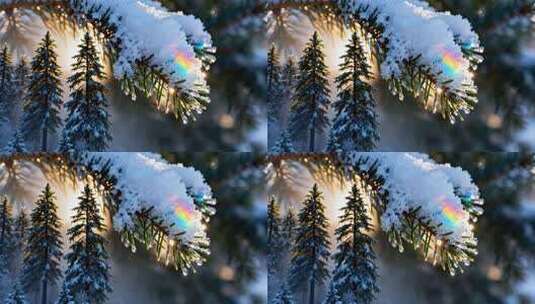 冬日森林积雪覆盖松树枝高清在线视频素材下载