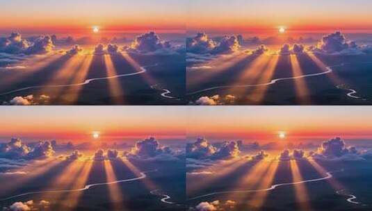 航拍落日晚霞延时 云 丁达尔效应4K高清在线视频素材下载