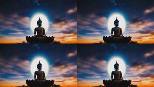 月夜下的佛像静坐高清在线视频素材下载