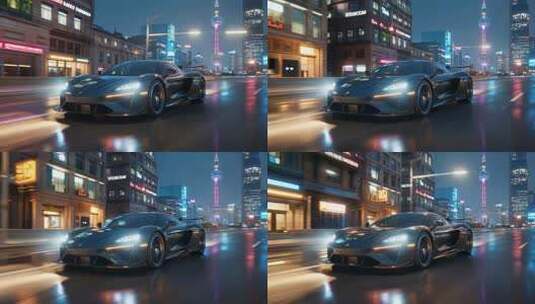 上海街头跑车夜景画面高清在线视频素材下载