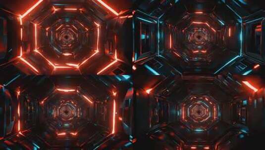 科幻风格霓虹灯光隧道背景高清在线视频素材下载