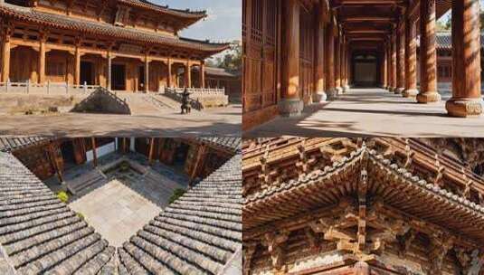 传统中式榫卯结构古建筑 榫卯结构飞檐翘角高清在线视频素材下载