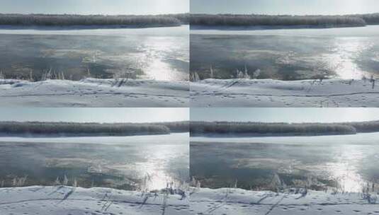 北方冬季河水冰凌流凌河面结冰高清在线视频素材下载