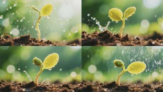 幼苗生长带水珠特写高清在线视频素材下载