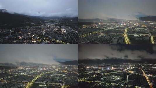6K-丽江束河古镇夜景，丽江城市夜景平流云高清在线视频素材下载