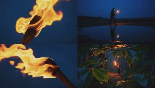 火把点亮夜色中的大自然高清在线视频素材下载