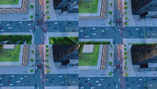 无人机飞过城市街道上空高清在线视频素材下载