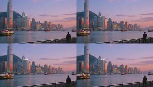 香港维多利亚港畔人物景观高清在线视频素材下载