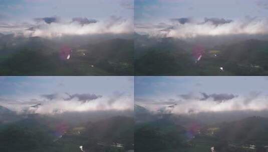 云南航拍云雾缭绕的山间景色高清在线视频素材下载