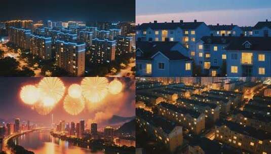 新年万家灯火春节回家过年团圆团聚小区夜晚高清在线视频素材下载