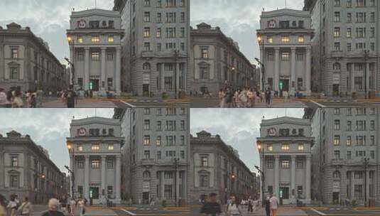 上海外滩招商银行大楼建筑车流傍晚高清在线视频素材下载