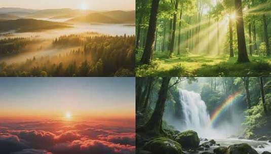 森林航拍森林树林水大自然春天风景溪流环保高清在线视频素材下载