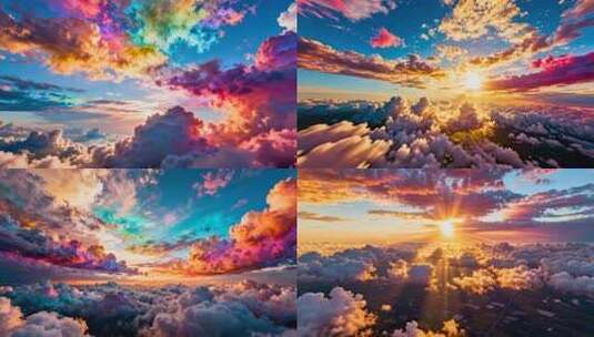 宽屏七彩祥云彩云天空美景合集高清在线视频素材下载