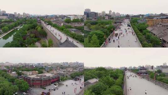 西安古城墙遗址航拍全景4K地标旅游景点高清在线视频素材下载