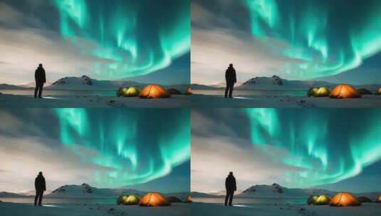 人在北极观赏极光露营场景高清在线视频素材下载