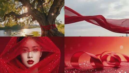 飘扬的红色绸带素材高清在线视频素材下载