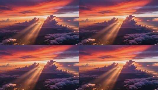 航拍落日晚霞延时 云 丁达尔效应4K高清在线视频素材下载