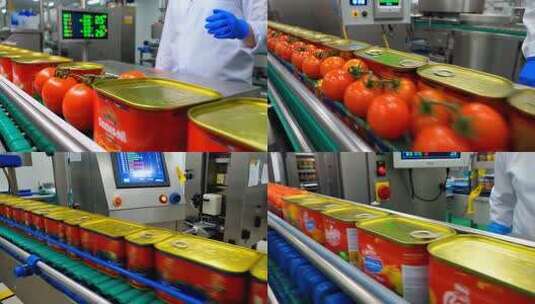 工厂番茄罐头生产流水线高清在线视频素材下载
