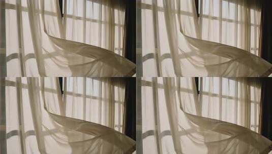 飘动的白色窗帘与阳光高清在线视频素材下载