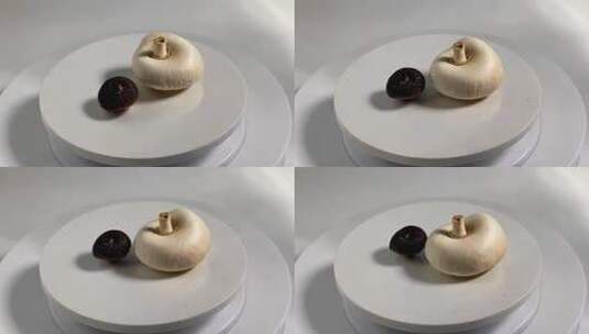 白色圆盘上的蘑菇食材高清在线视频素材下载