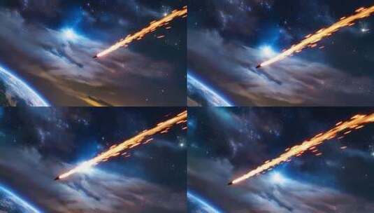 宇宙中流星划过地球画面高清在线视频素材下载