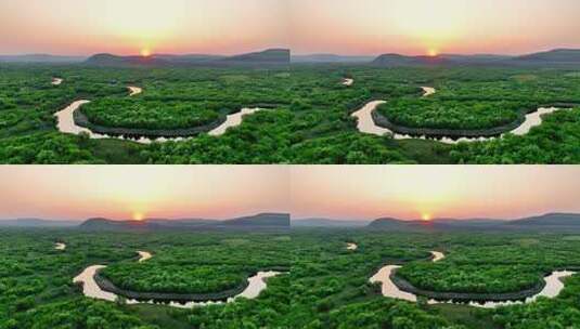 大气磅礴的湿地丛林河湾日出朝阳高清在线视频素材下载