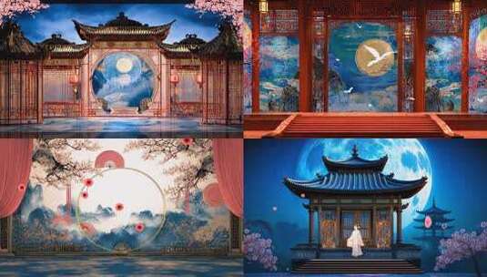 唯国风舞台亭台背景 古风建筑大屏舞台背景高清在线视频素材下载