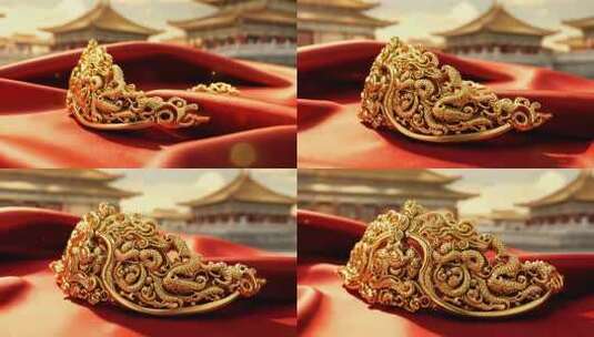 金饰置于红布上背景为古建筑高清在线视频素材下载
