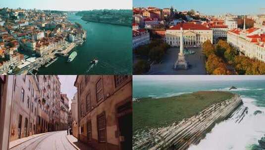 葡萄牙里斯本城市广场建筑景观俯瞰高清在线视频素材下载