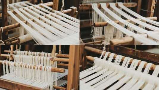 传统织布机纺织画面高清在线视频素材下载