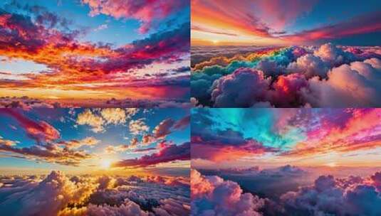 宽屏七彩祥云彩云天空美景合集高清在线视频素材下载