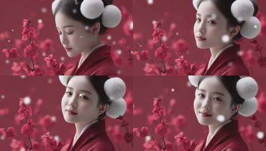唐朝仕女红梅映雪古典唯美意境高清在线视频素材下载