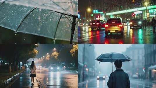 城市下雨天的行人高清在线视频素材下载