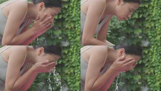 女子洗脸清洁护肤升格高清在线视频素材下载