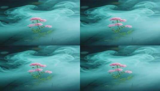 粉色小花烟雾环绕特写高清在线视频素材下载