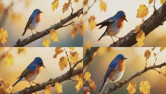 树枝上栖息的彩色小鸟高清在线视频素材下载