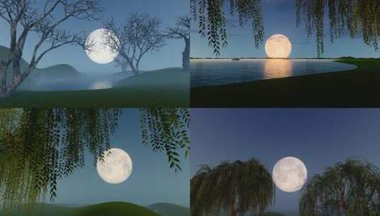 山川湖泊升起的月亮高清在线视频素材下载