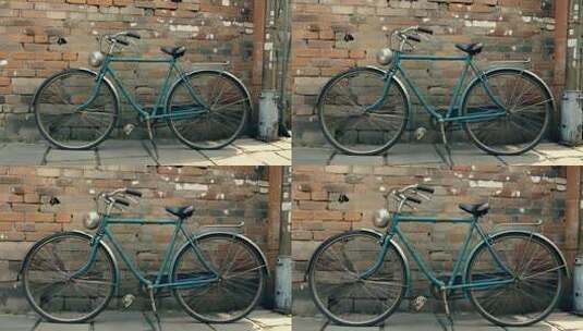 靠墙停放的复古自行车高清在线视频素材下载