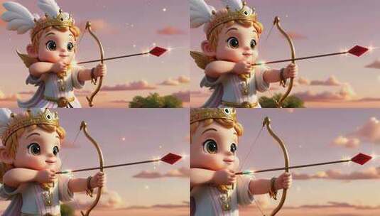 卡通丘比特射箭画面高清在线视频素材下载