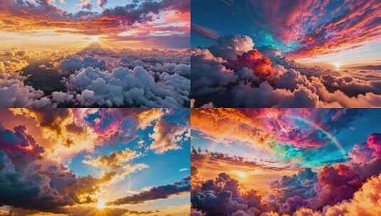 宽屏七彩祥云彩云天空美景合集高清在线视频素材下载