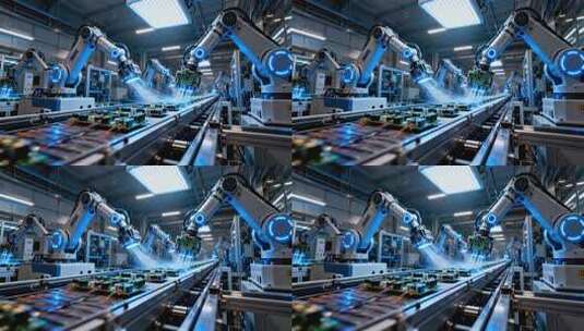 工厂内机械臂自动化生产线高清在线视频素材下载