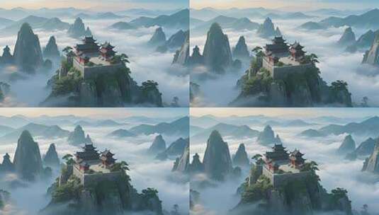 黄山古寺云海夏至奇景航拍自然风光高清在线视频素材下载